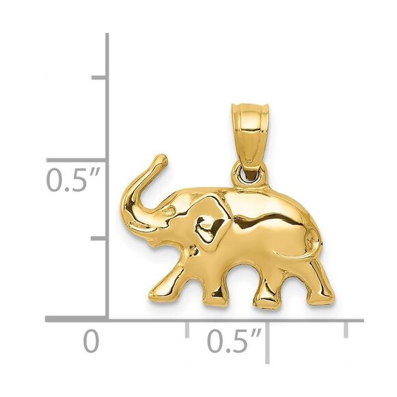 14k Yellow Gold 3D Polished Elephant Pendant - Picture 5 of 6